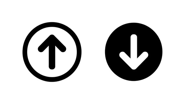 Simple up and down arrow graphic symbols for website navigation with direction navigation interface opposite