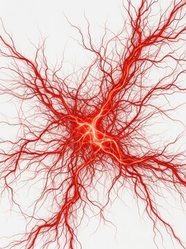 Abstract Red Neural Network and Blood Vessel System Illustration on White Background for Medical and Science Concepts