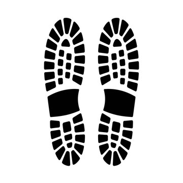 Black silhouette of shoe footprints isolated on white background