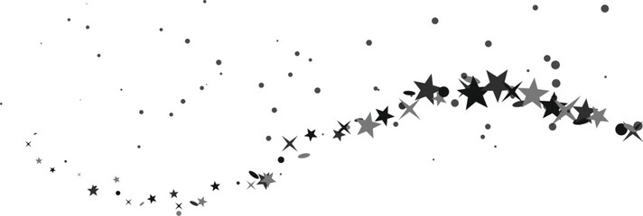 Obraz premium Abstract scattering of small dark stars and dots forming a dynamic wave pattern against a white background
