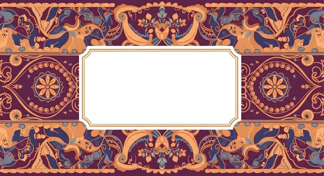 Traditional Indian elephant motif ornate background with decorative frame