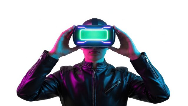 Colorful robot head with digital screen face and big ears