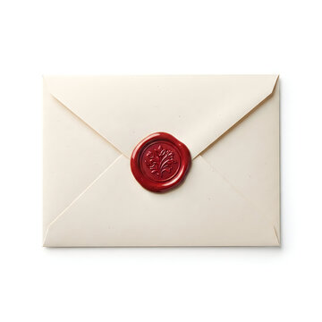 Vintage cream colored paper envelope sealed with a red wax seal stamp