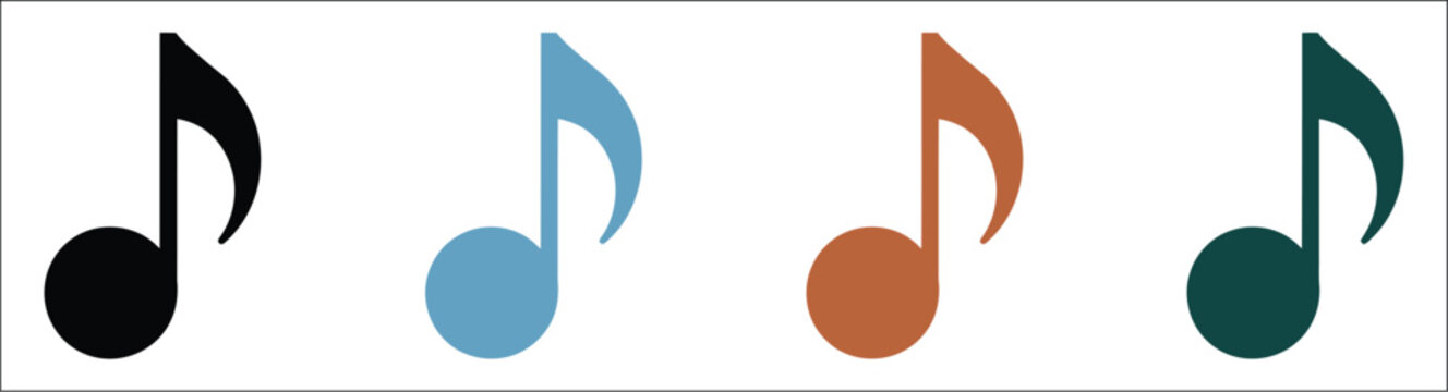 Music Note Icon Set Featuring Treble Clef, Bass Clef, Sharp, Flat And Continuous One Line Hand Drawn Musical Symbols In A Minimalist Outline Vector Style For Music Education, Audio, Sound And Creative