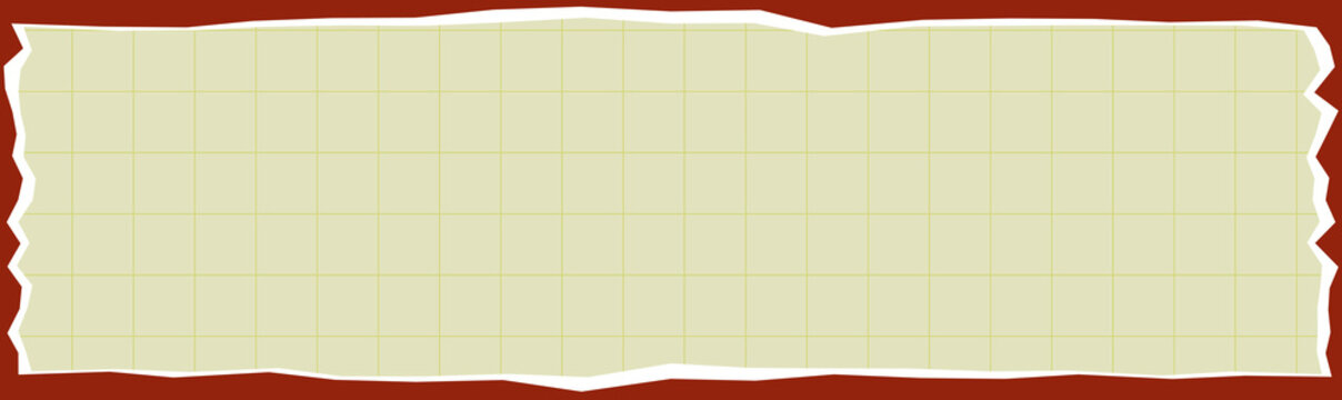 A rectangular piece of light green graph paper with torn, rough edges set against a dark red background