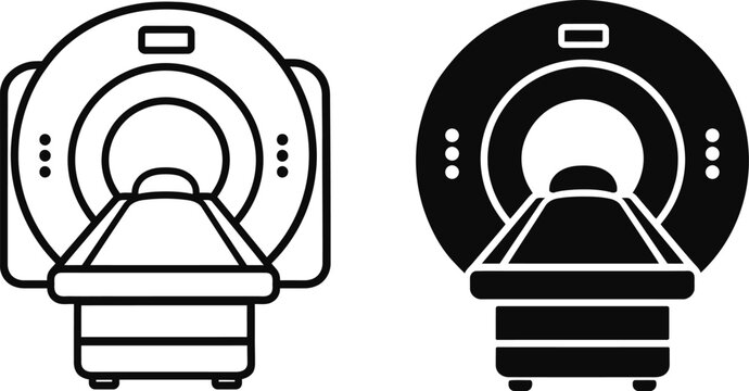 Mri scanner magnetic resonance imaging machine icon set for advanced medical radiology service.