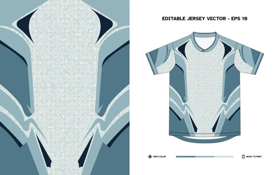 Editable vector EPS 10 light mint pixel motif sports jersey with stylish geometric patterns perfect for custom team apparel and athletic wear designs