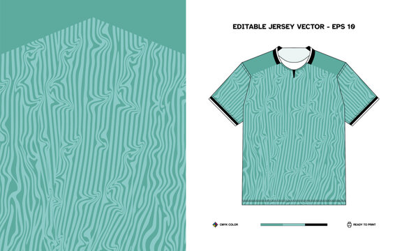 Editable Vector Ocean Teal Wave Pattern Short Sleeve Jersey T Shirt Design for Custom Sports Apparel and Branding Print Ready EPS 10 File