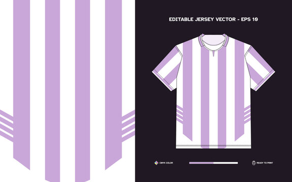 Editable Vector EPS 10 White and Pink Striped Soccer Jersey Template for Custom Design and Print Ready Sports Apparel