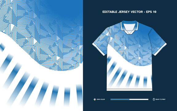 Editable Vector Soccer Jersey with Intricate Blue Circuit Pattern Design Ready to Print EPS 10 File for Custom Sports Apparel Branding and Team Uniforms