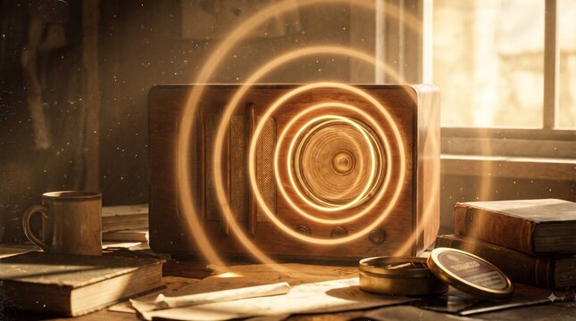 Vintage radio with visualized sound waves retro concept