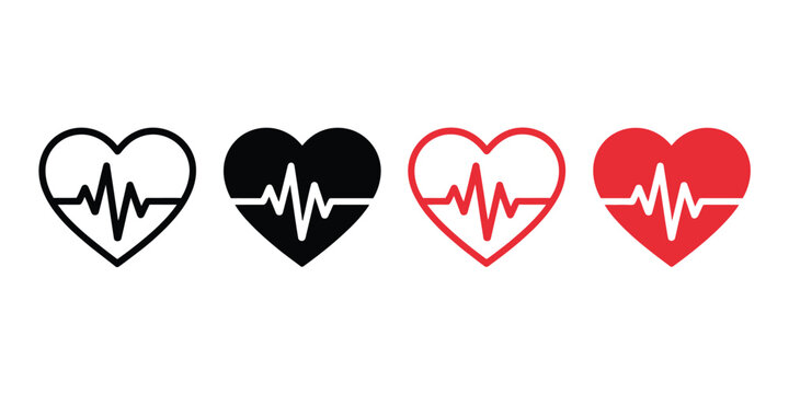 Heart rate icons set. Heartbeat line symbol. Simple pictogram collection for cardiology, medical diagnostics, healthcare app, pulse monitoring, fitness tracking and wellness interface.