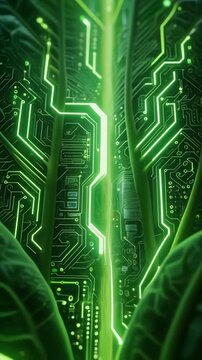 Bionic Leaf with Glowing Green Circuitry Generative AI