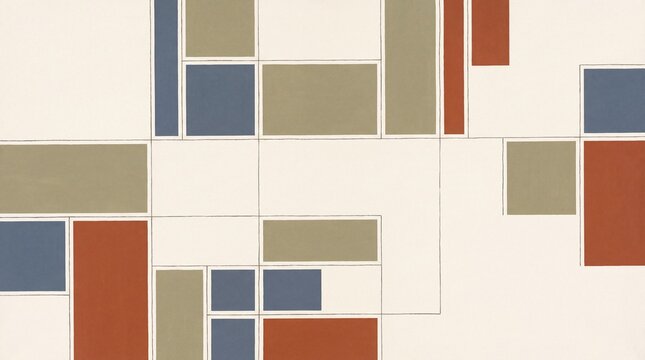 Minimalist Abstract Geometric Color Block Artwork in Bauhaus and De Stijl Style with Earthy Tones
