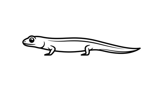 Black and white cartoon illustration of a salamander or newt in profile view.