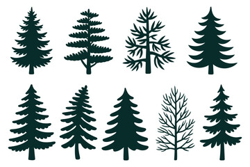 Fototapeta premium Forest trees set, isolated vector silhouette, coniferous forest, Christmas tree, fir tree, pine tree, cedar silhouette illustration