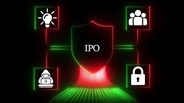 Ipo cybersecurity and data protection concept with glowing digital shield interface