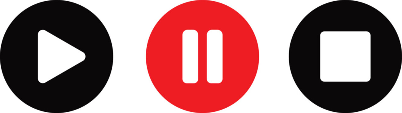Set of play pause and stop media player buttons with simple flat design