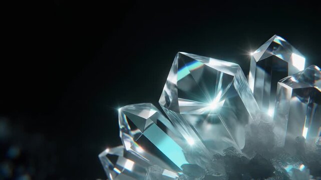 Crystal lattice vibrating with luminous waves on deep black background