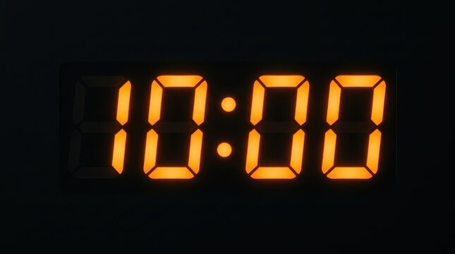 Digital Clock Display Showing Ten O'Clock with Glowing Orange LED Digits on a Dark Black Background