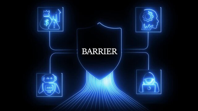 Cyber security barrier concept: digital shield protecting data, ai, and financial assets from hacker threats