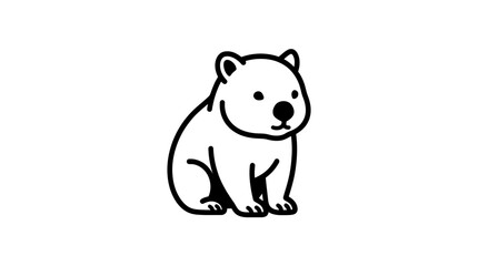 Fototapeta premium A cute, simple black and white line art drawing of a cartoon bear cub sitting.