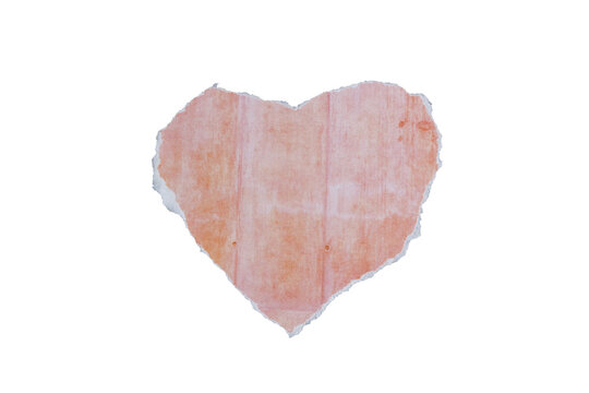 piece of blank pink shape heart paper texture background torn and ripped on transparent background. document frame design
