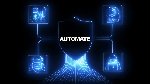 Automate business processes concept with glowing digital shield and ai technology