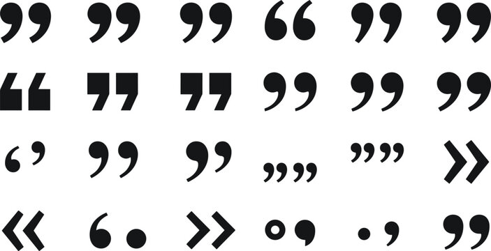 Art & IllustrationQuote Mark Silhouette Set with Classic Speech Marks and Typography Citation Symbols for Editorial Layouts, Testimonials, Websites, and Book Designs