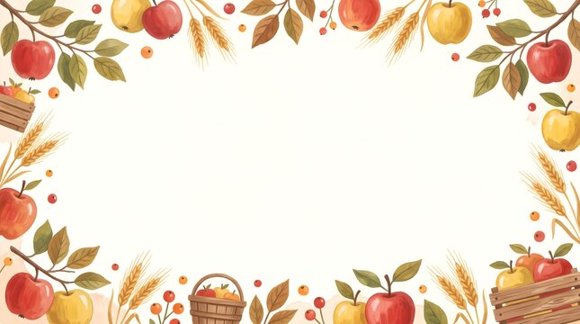 Watercolor autumn apple frame border illustration isolated on white background with watercolor template greeting