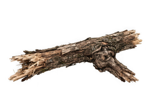 Weathered broken tree branch isolated on a transparent background