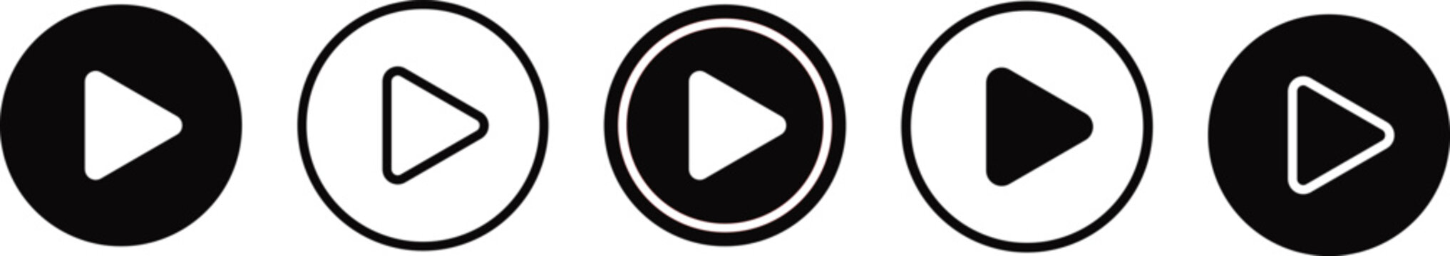 Set of simple black and white play button icons for media player interface design