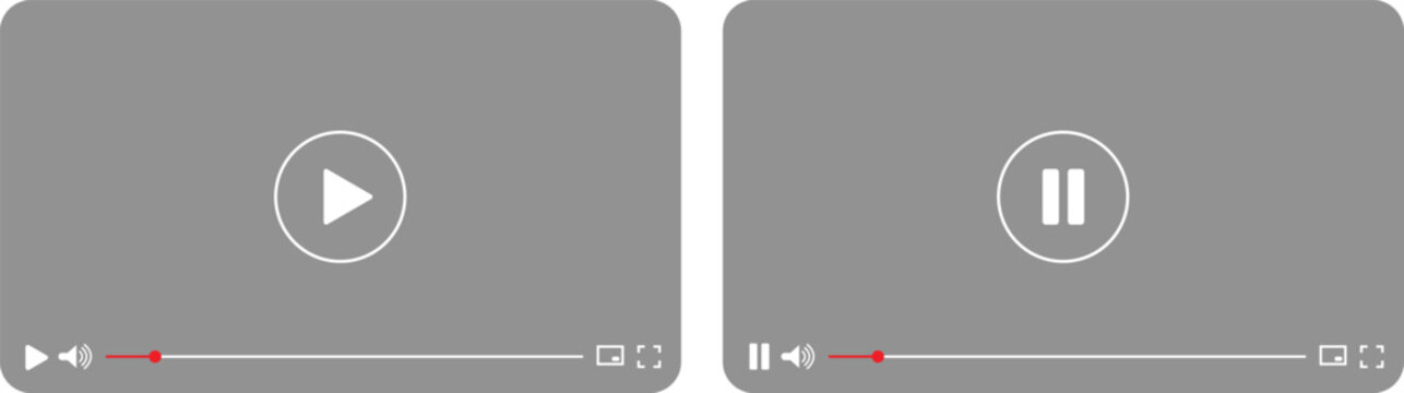 Video player interface icons with play and pause buttons for web and mobile media control isolated on white background