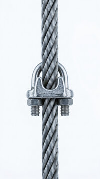 Steel cable clamp and wire rope for occupational health safety on white background