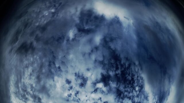 Cloudscape time lapse using a 185&deg; fisheye lens looking straight up, which can resemble the view of Earth from low Earth orbit.