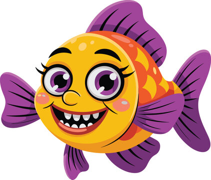 Crazy cute cartoon fish colorful animal vector on white background.