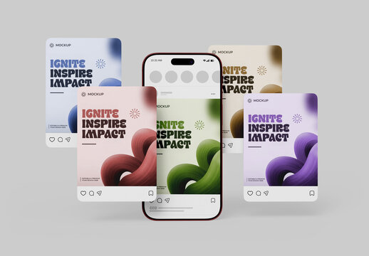 Social Media Screen Mockup Set with Smartphone
