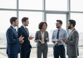 Fototapeta premium Five business people holding digital devices in office