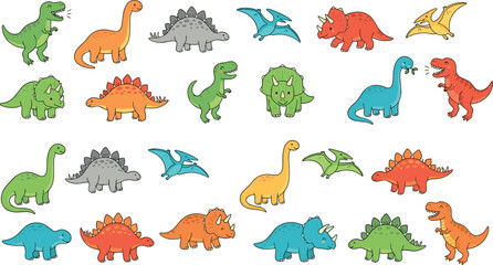 Obraz premium Cute Cute Dinosaur Vector Character Set for Kids Nursery Wall Art and Pattern Design