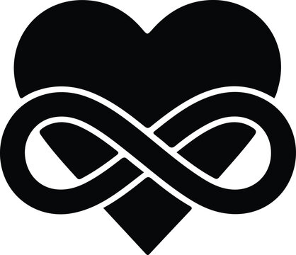 Heart infinity symbol, eternal love and connection concept, black vector illustration, minimalist design for romance, unity, and devotion themes