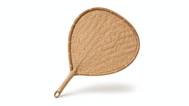 A handwoven bamboo hand fan isolated on white background.