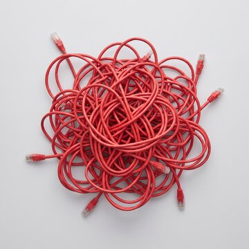 Tangled Red Ethernet Cables
