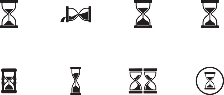 Сlock flat icon. Set hourglass icons, sandglass timer. chrono collection. silhouette icons vector