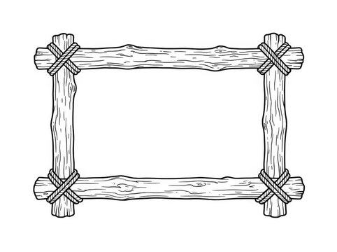 Rustic wooden frame made of logs isolated on transparent background
