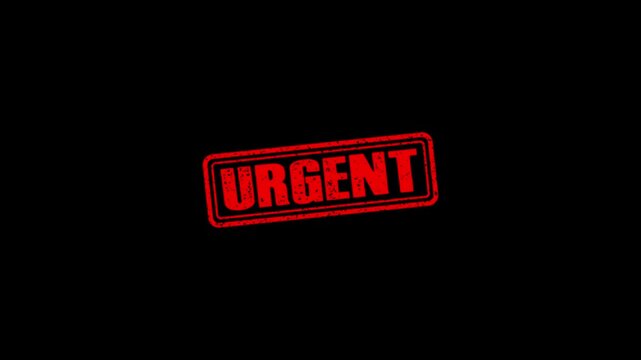 Urgent rubber stamp animation. Urgent Stamp textured bold text motion. Up to down stamp zooming and hit effect 4k video.