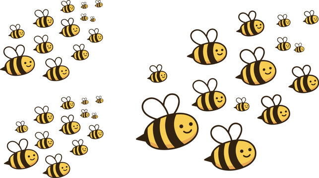 Cute Swarm of Honey Bees Flying Flying Vector Illustration Set for Kids Graphic Design