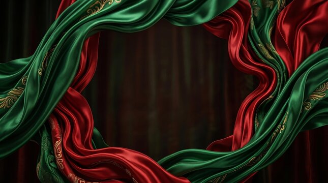Mexican independence day frame with red and green elegant silk drapery