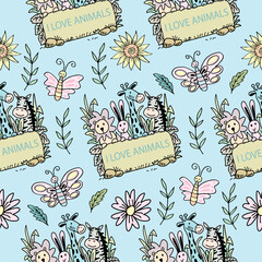Naklejka premium Hand-drawn multicolor animal pattern background