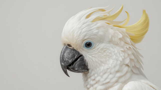White cockatoo portrait with raised crest and curious expression
