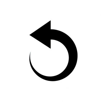 Black arrow icon showing a circular refresh or undo action isolated on transparent background